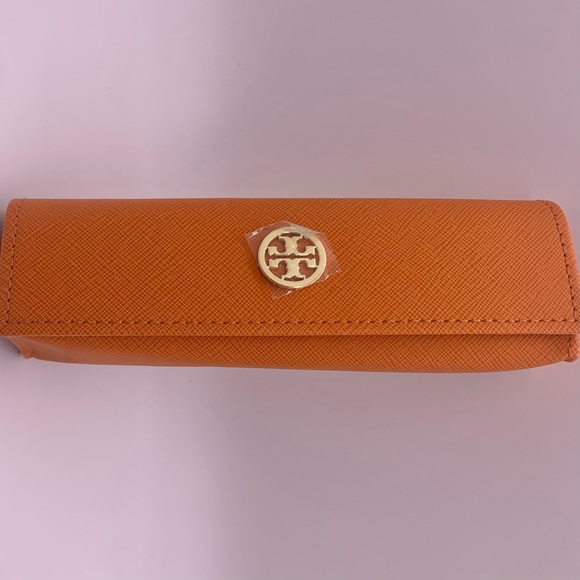 New Tory Burch Authentic Orange Eyewear Case and Cleaning Cloth Stylish - Picture 2 of 8